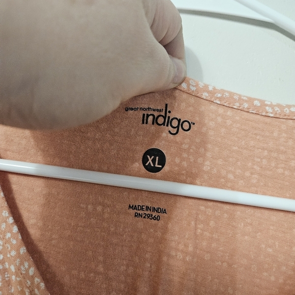 Indigo Polka Dot Peach Button Down Top! - Picture 2 of 5